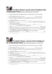 English Worksheet: President Obama Thanksgiving speech