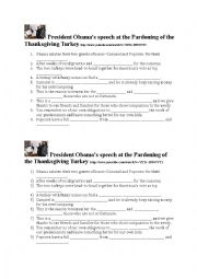 English Worksheet: President Obama Thanksgiving speech