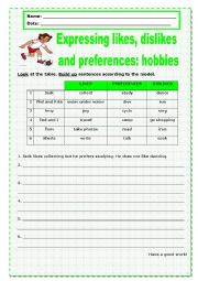 English Worksheet: Expressing likes, dislikes and preferences: hobbies_1