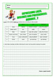 English Worksheet: Expressing likes, dislikes and preferences: hobbies_2