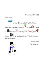 kindergarten/1st grade snowman letter label