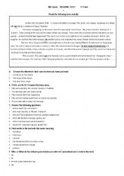 English Worksheet: 9th Grade  reading test 1st term