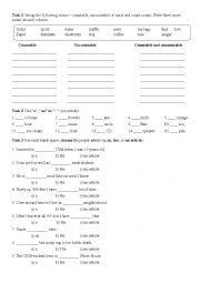 English Worksheet: Articles, countable and uncountable nouns