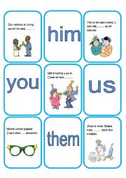 English Worksheet: Object Pronouns cards part 1