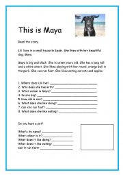 English Worksheet: Comprehension: This is Maya