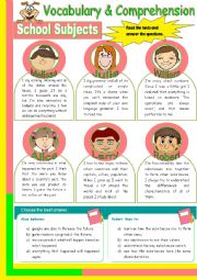 English Worksheet: School Subjects - Reading Comprehension + Conversation (3 pages)