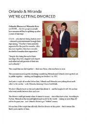 English Worksheet: Reading - an article about Miranda Kerr and Orlando Bloom