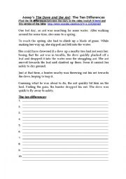 English Worksheet: Aesops The Dove and The Ant: Find out 10 differences. With Key