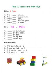 English Worksheet: This is/These are with toys