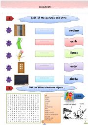 English Worksheet: classroom objects