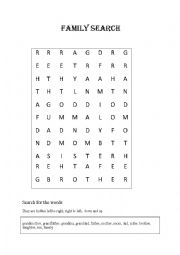 English Worksheet: Family word search