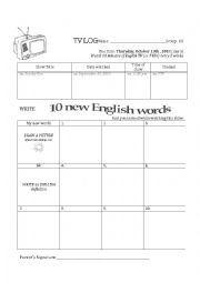 English Worksheet: TV LOG-Activity complete at home
