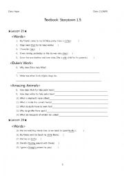 English Worksheet: Storytown 1.5 test