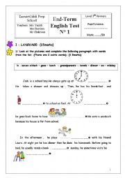 English Worksheet: End of term test 2