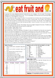 English Worksheet: Worms eat fruit and Mangoes. (Easy Reader)