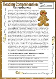 English Worksheet: THE GINGERBREAD MAN - READING COMPREHENSION