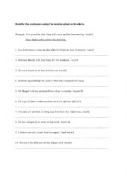 English Worksheet: Rewriting using modals
