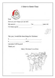 English Worksheet: A letter to Santa Claus