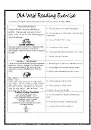 English Worksheet: Old West Reading Exercise PET Style