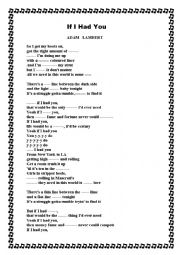 English Worksheet: ADAM LAMBERT. IF I HAD YOU. LISTENING.