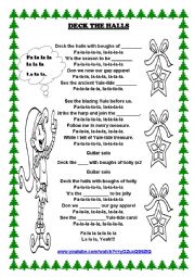 English Worksheet: DECK THE HALLS_ Christmas carol
