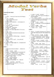 English Worksheet: Modal verbs, a test