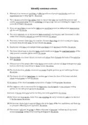 English Worksheet: Identify sentence errors I