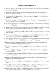 English Worksheet: Identify sentence errors II