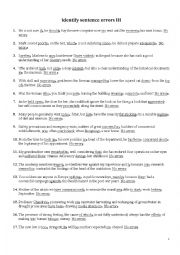 English Worksheet: Identify sentence errors III