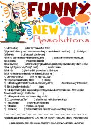 English Worksheet:  Funny New Years Resolutions- Vocabulary gap-filling activity(reuploaded,key is given)