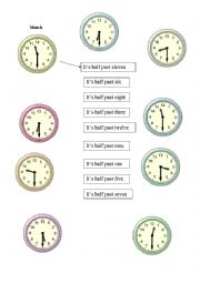 English Worksheet: Match the time (half past)
