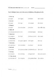 English Worksheet: 2 Phrasal Verbs Tests (FCE & PET) with ANSWER KEY