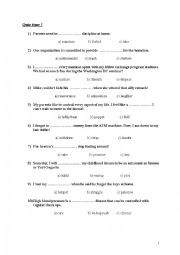 English Worksheet: end term activities; revision of modules family and philanthropy