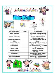 English Worksheet: Winter Vocation Find someone who...