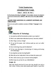 English Worksheet: TRINITY ISE II / B2  GRADE 7  CONVERSATION PHASE  SPEAKING 