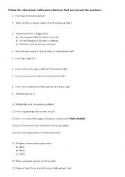 English Worksheet: watching video with 17 questions to answer about Yellostone Park