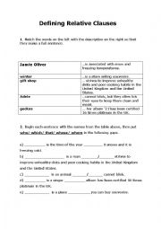 English Worksheet: Defining relative clauses exercise 