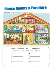 English Worksheet: House Rooms & Furniture
