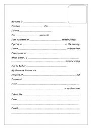 English Worksheet: INTRODUCING YOURSELF - WRITING ACTIVITY