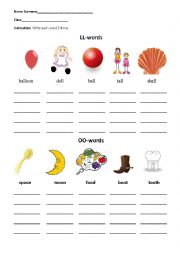 English Worksheet: digraphs oo and ll