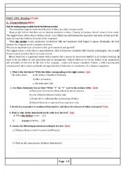 English Worksheet: An exam paer about ethics in business