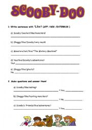 English Worksheet: DOES SCOOBY LIKE...? - LIKE/LIKES/DONT LIKE/DOESNT LIKE