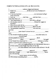 English Worksheet: Articles