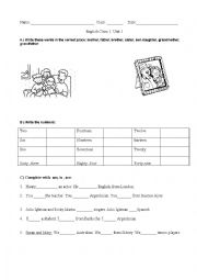 English Worksheet: members of family verb to be