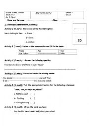 English Worksheet: 7th form mid-term test 2