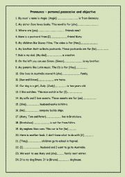 English Worksheet: Pronouns - personal, possessive and objective