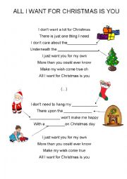 English Worksheet: all I want for Christmas is you (easy, for kids)