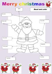 English Worksheet: read and color the clothes of santa claus