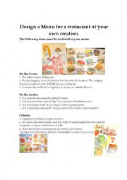 English Worksheet: Design a Menu for a Restaurant