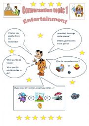 English Worksheet: CONVERSATION TOPICS: ENTERTAINMENT